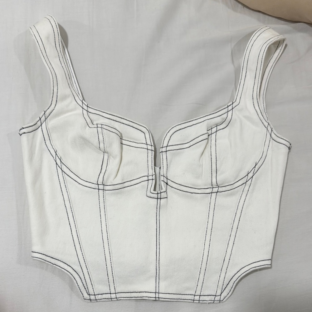 White denim crop top
